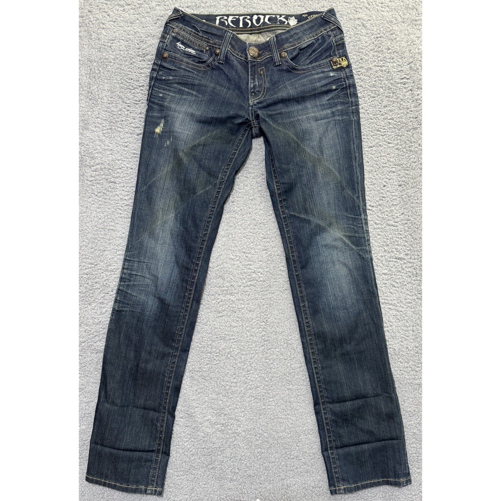 Rerock For Express Skinny Leg Jeans Womens 28x32 Dark Wash Embroidered Read**
